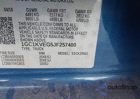 2018 Chevrolet Silverado 2500Hd Lt z USA, uszkodzony, nr VIN 1GC1KVEG5JF257400